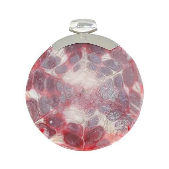 Vintage Sterling Silver 925 6cm Red Spider Shell and Resin Pendant - Picture 4 of 7